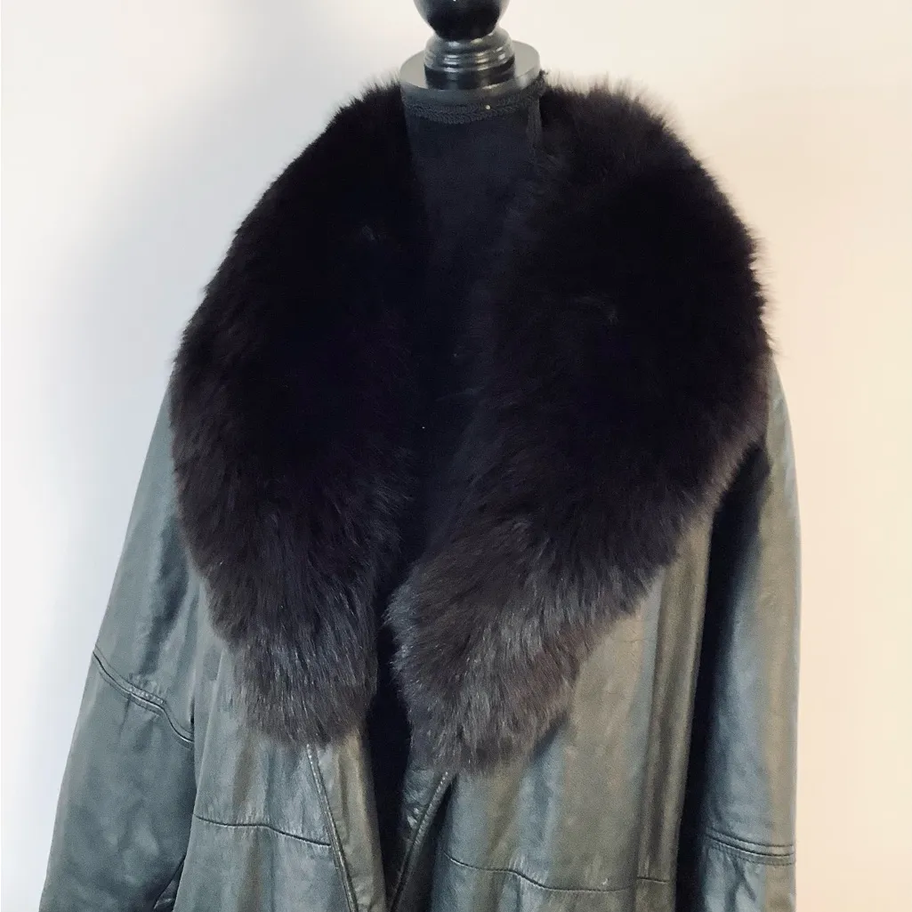 GENUINE leather with REAL FOX fur coat 🔥 Black Size XL - Image 15