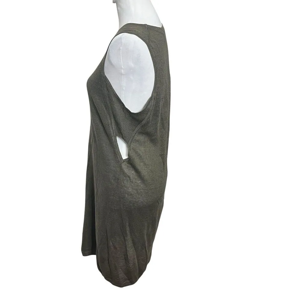 360 Sweater Italian Yarn Dress Women’s Size Medium Olive Sleeveless Cut Out Mini Green - Image 6