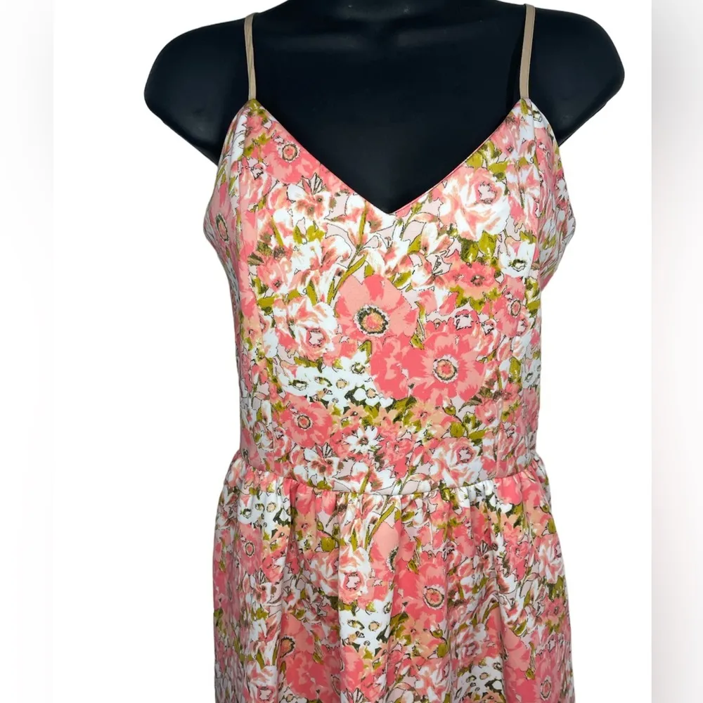 Garden party pocketed mid-calf A-line coral poppy flower adjustable strap dress - Image 2