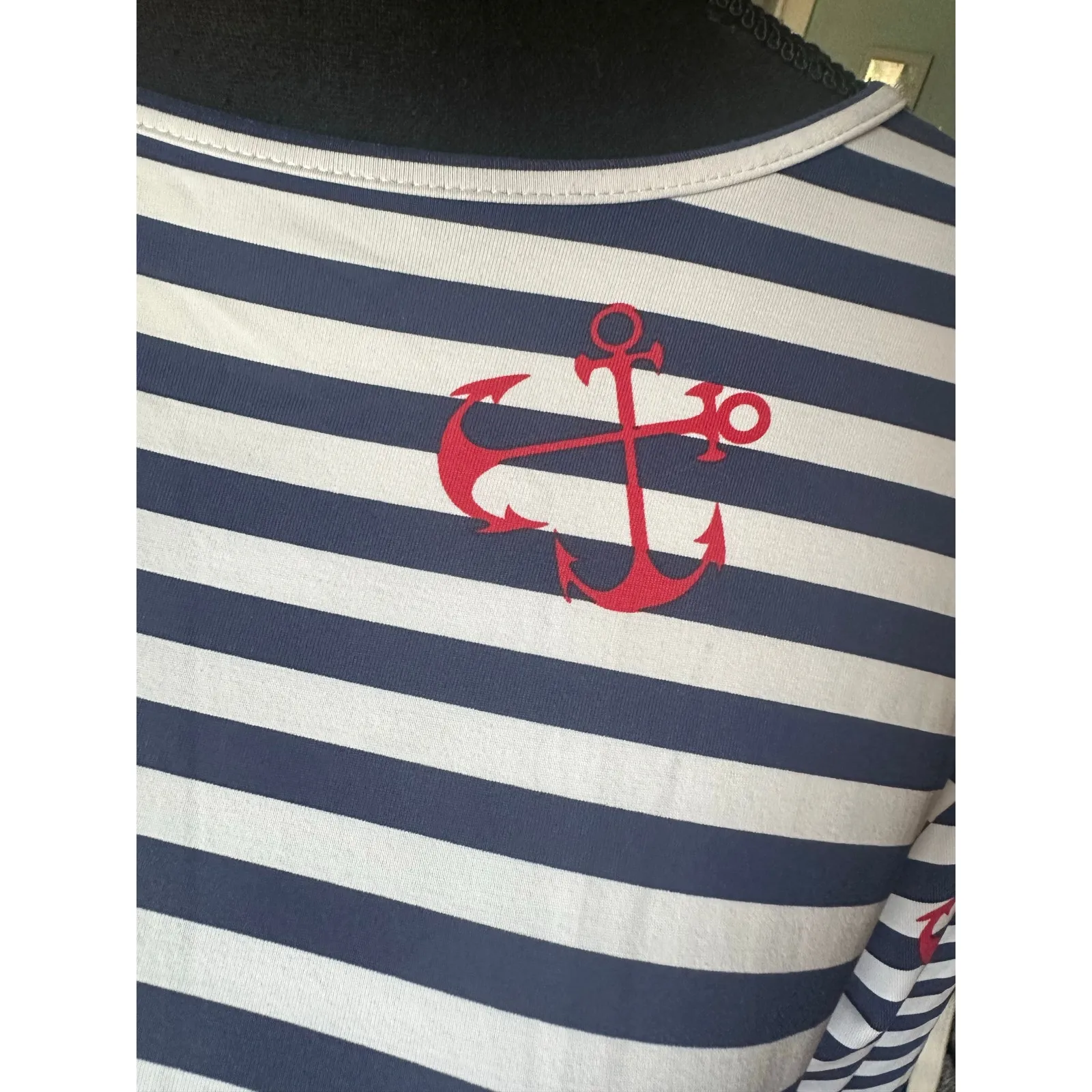Melly M Blue Striped Red Anchor Blouse Size XL - Image 2