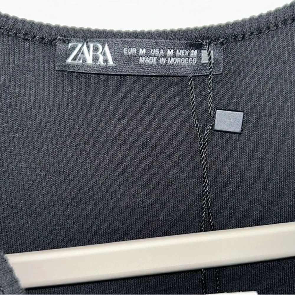 Zara Puff Sleeve Black Midi Dress(Size Medium) - Image 6