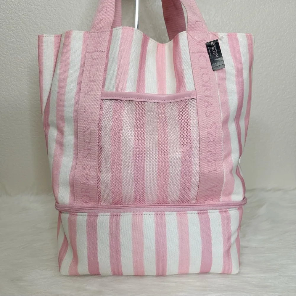 NWT Victoria’s Secret Pink White Stripe Cooler Tote - Image 3