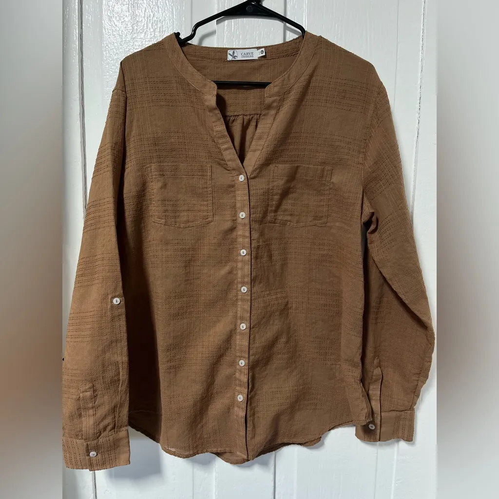 Carve Designs  Dylan Textured tunic Long Sleeve Rum Brown Size XL - Image 3