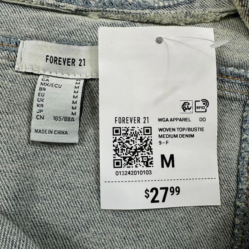 NWT Forever 21 Studded Denim Crop Top Grey Womens M Embellished Camisole Bustie - Image 3