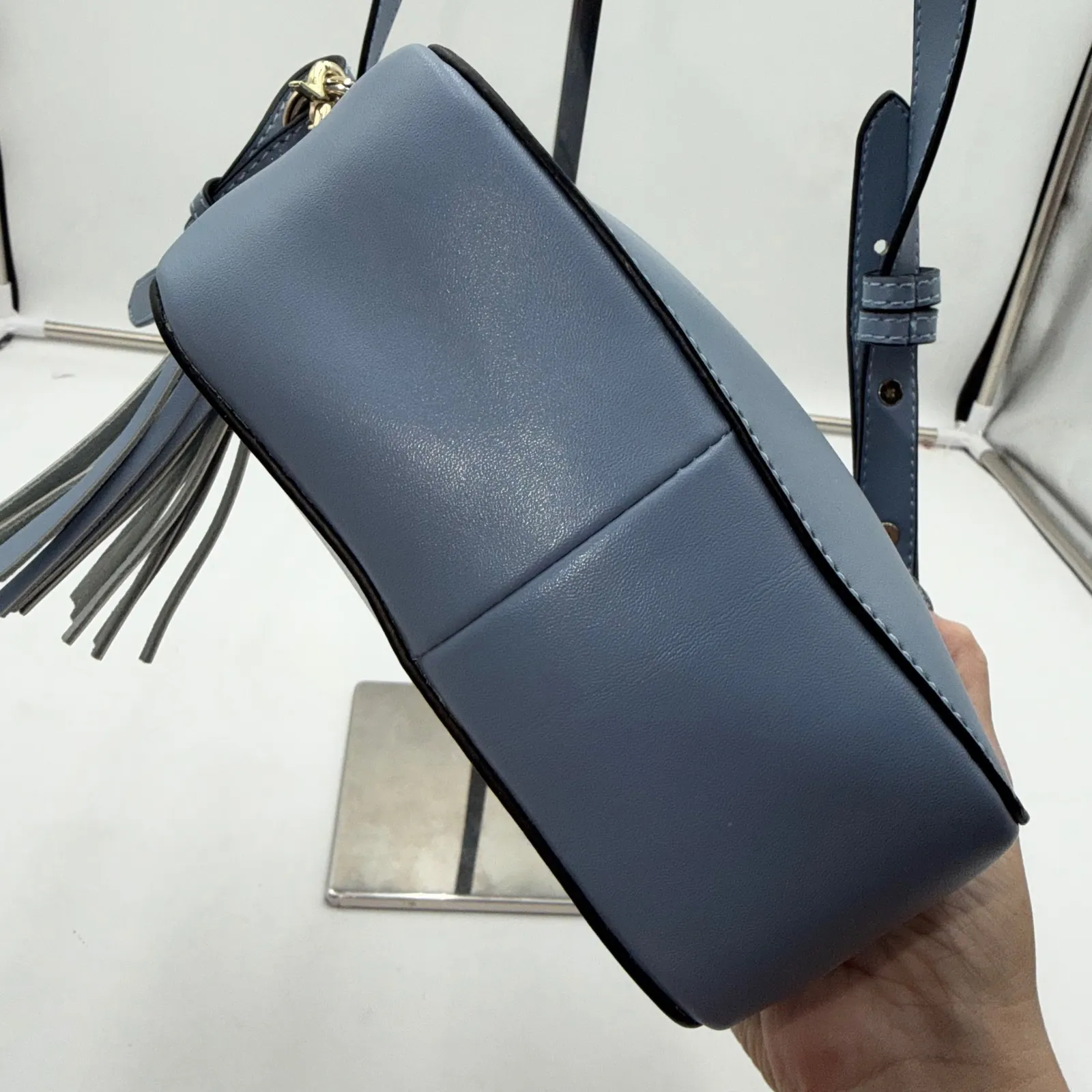 KC Jagger Blue Leather Crossbody Bag Tassel Shoulder Bag - Image 3