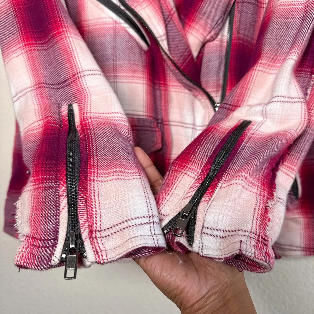 We The Free Stranger Friends Plaid Moto Jacket NWOT Pink Red S - Image 6