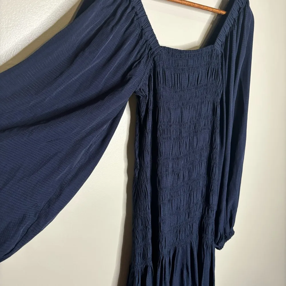 Ganni Square Neck Shirred Ripstop Long Sleeve Mini Dress - Image 7