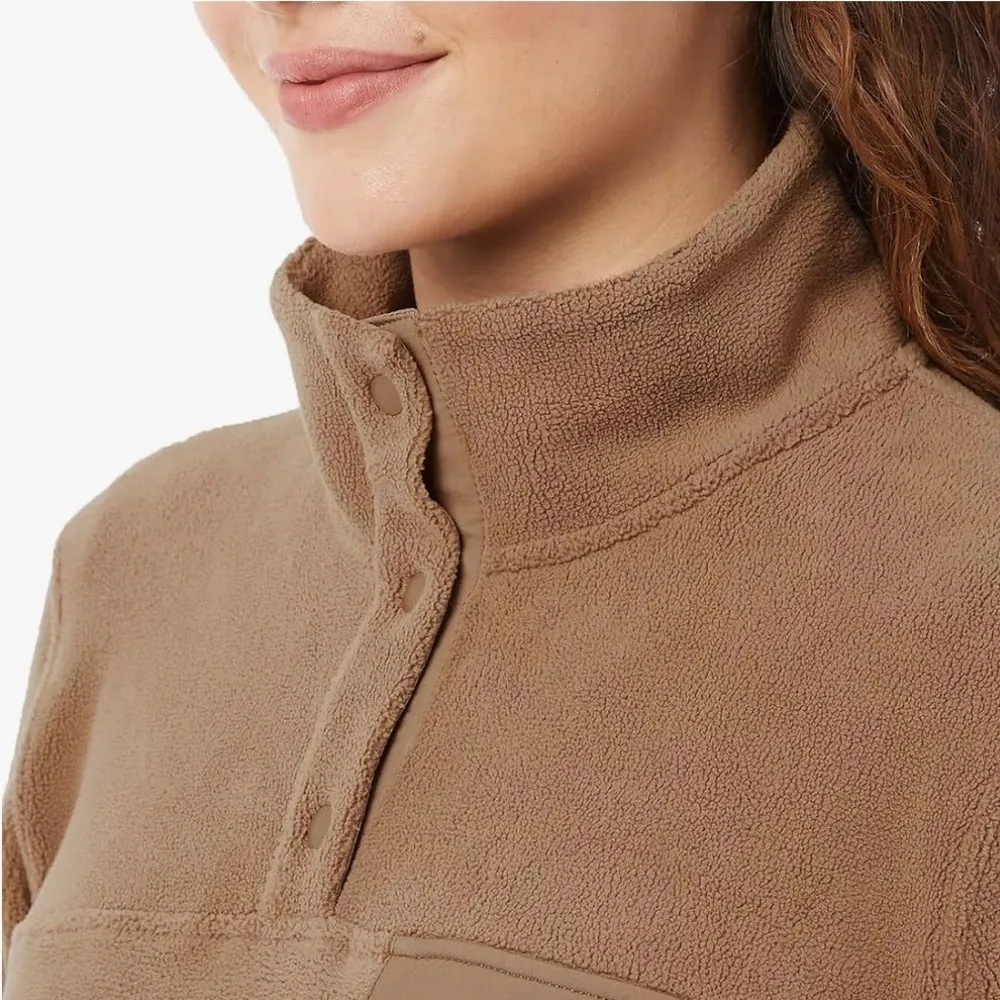 32 Degrees Heat Tan Brown Midweight Snap Arctic Fleece Pullover Large Comfy - Image 6