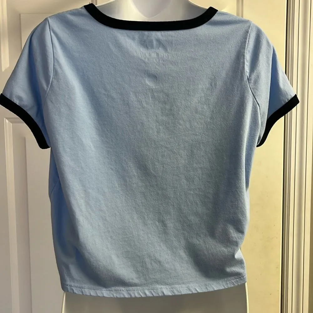 Cinnamoroll by Sanrio Periwinkle with Black Trim Cropped Cotton Blend T-shirt-00 - Image 7