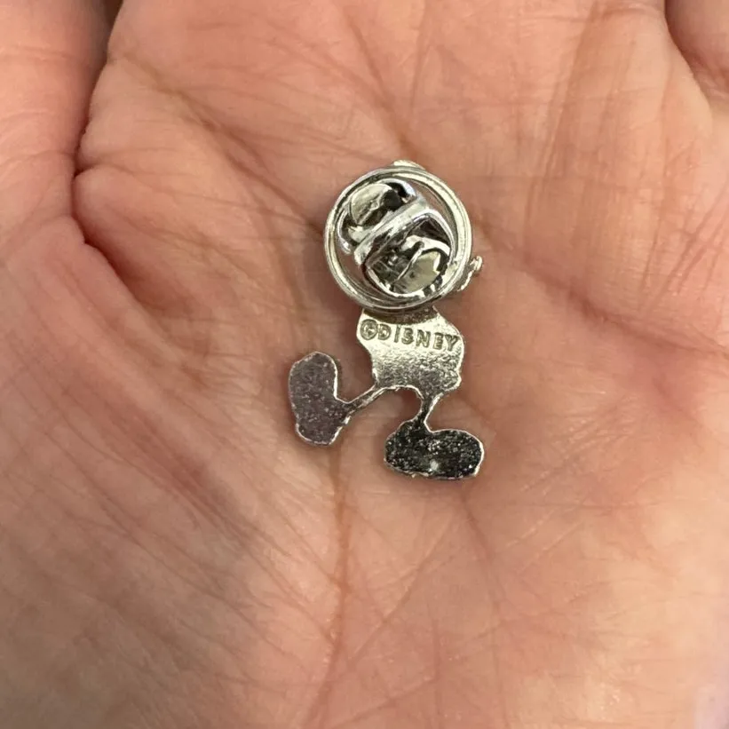 Rare Vintage Disney silver tone Mickey Mouse silhouette pin hat trading bag - Image 4