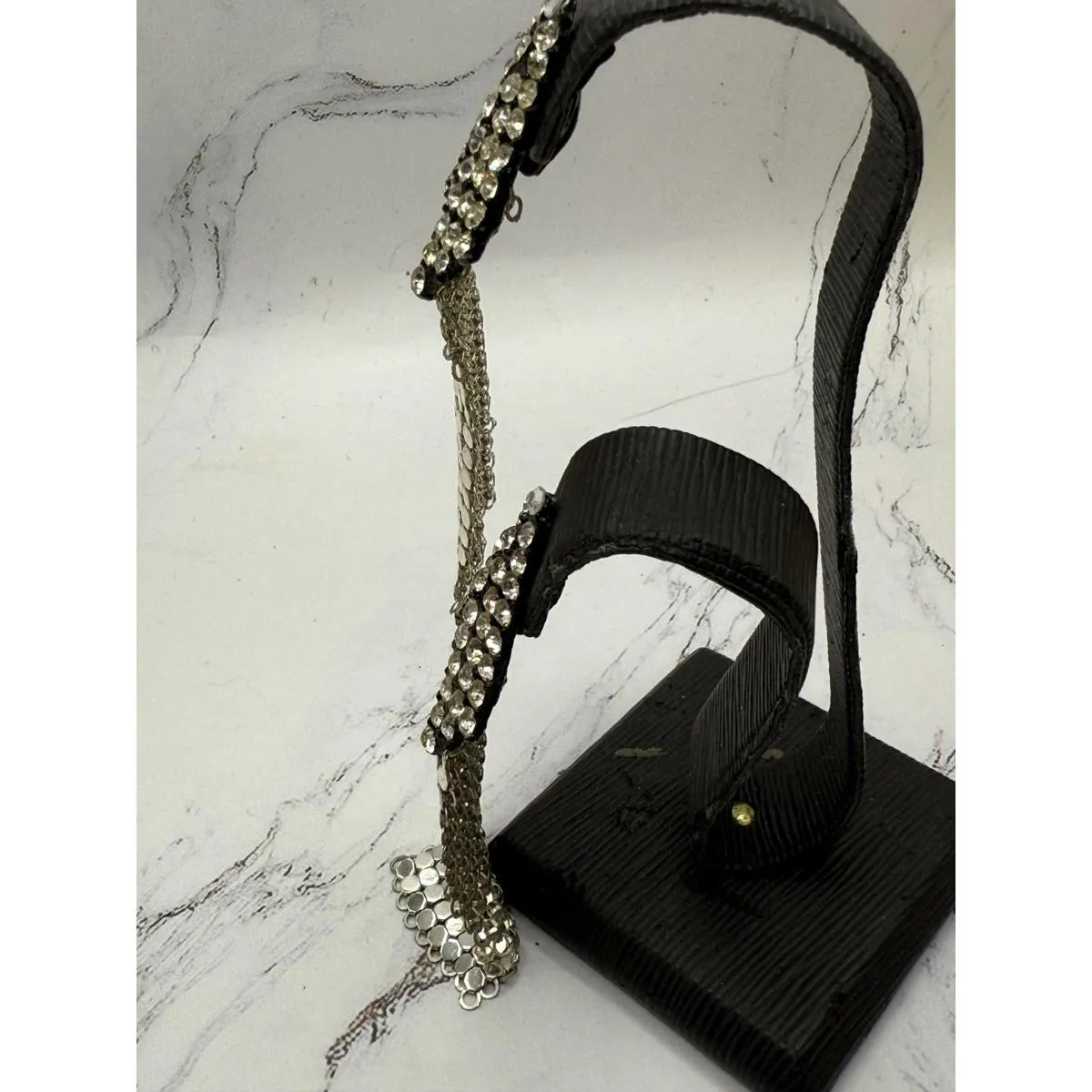 Disco Diva Vintage R. Serbin Runway Rhinestone Mesh Earrings Silver - Image 5