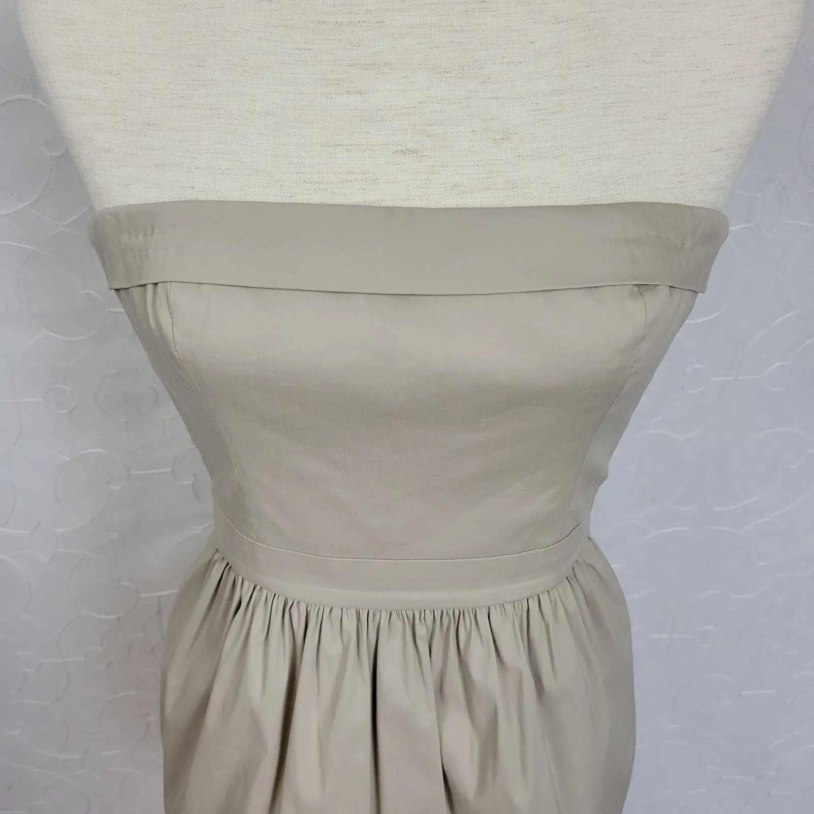 BCBG MaxAzria Huxley Dress Womens 4 Pumice Tan Khaki Strapless Peplum‎ Cocktail - Image 11