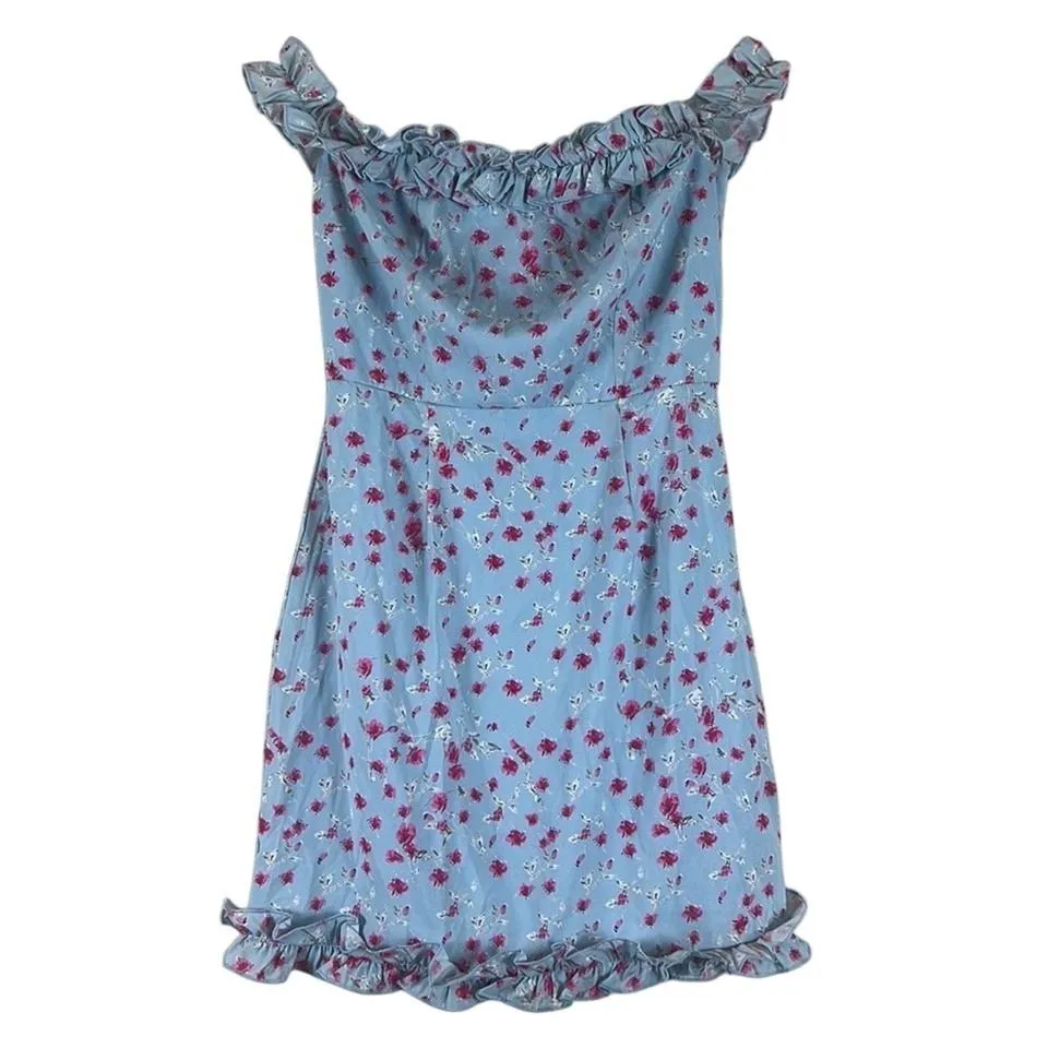 Superdown Cruz Off the Shoulder Dress Cottagecore Coquette Pastel Blue Size XS - Image 2