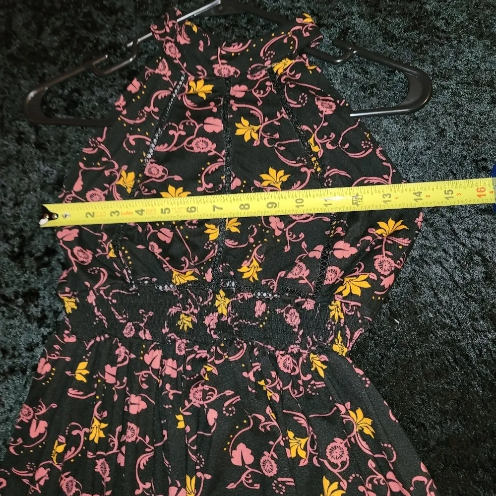 Black Floral Women's Cotton Halter Neck Pleated Sleeveless Long Maxi Dress S - Image 12