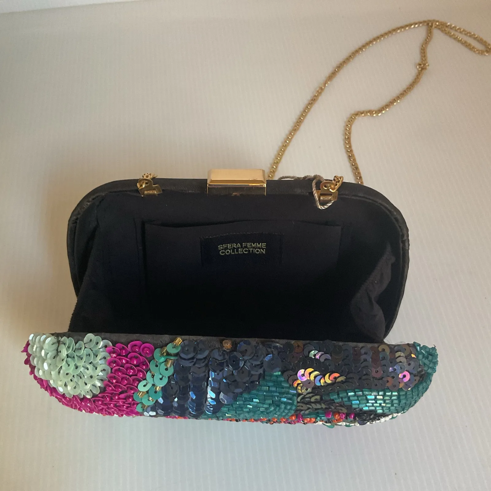 Sfera Beaded Sequin Clutch Purse – Chain Strap – Evening Bag - Image 3