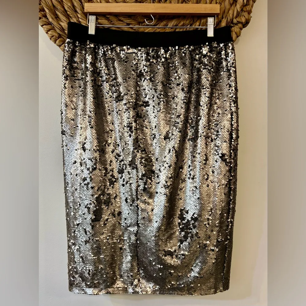 Worthington Matte Silver and Black Sequin Skirt Size Large - Image 5
