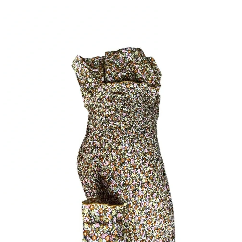 Faithfull The Brand Es‎ Saada Floral Smocked Dress Brown Pink Size 2 - Image 9