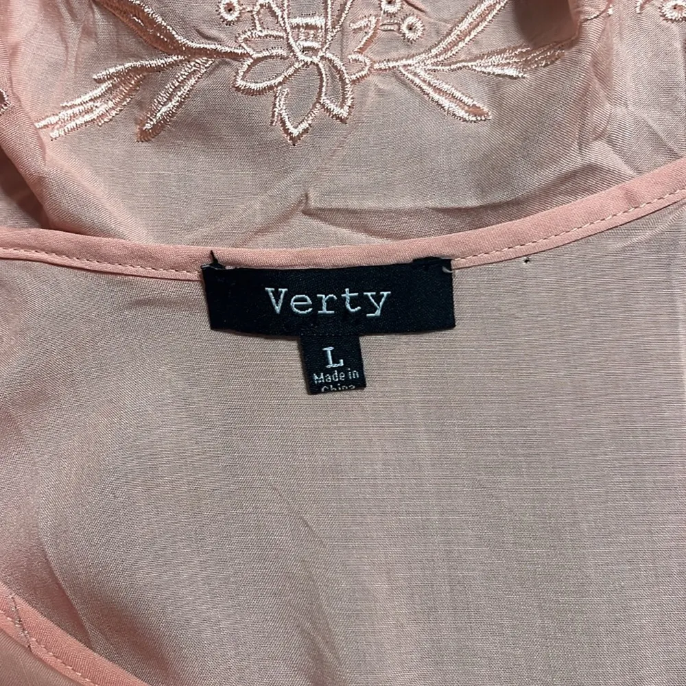 Dress Sz L Peach Slit Sleeves Embroidered Collar Wrap Frt Flowy Coverup - Image 5