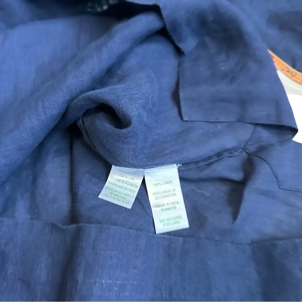 NEW  Amelia Island Tunic Top Linen Beaded Navy Blue Small - Image 6