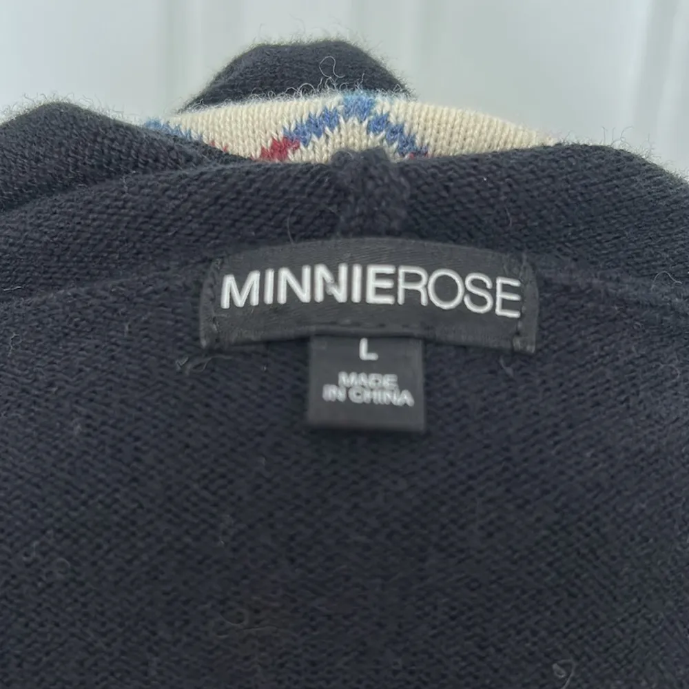 Minnie Rose Western Fringe Full Zip Hooded Cardigan Black Tan Size L - Image 9