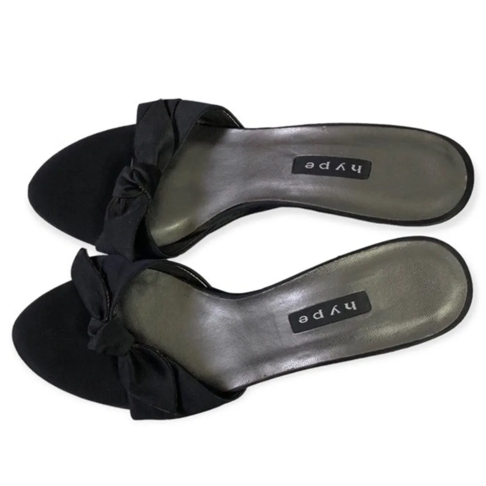 Hype Black Satin Leather Bow Front Wedge Sandal Size 7 - Image 91