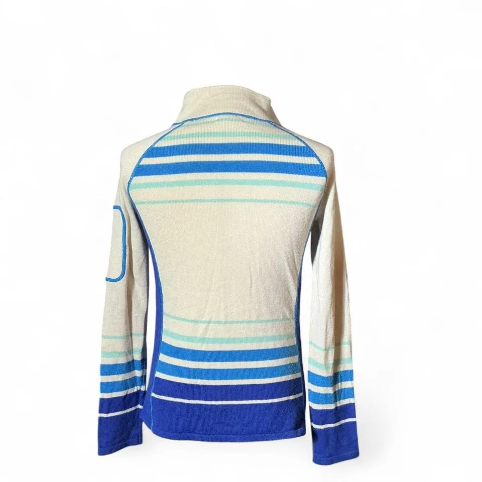 Akini Women's Wool Striped Mock Neck Snap Button Knit Sweater Size M Winter - Image 2