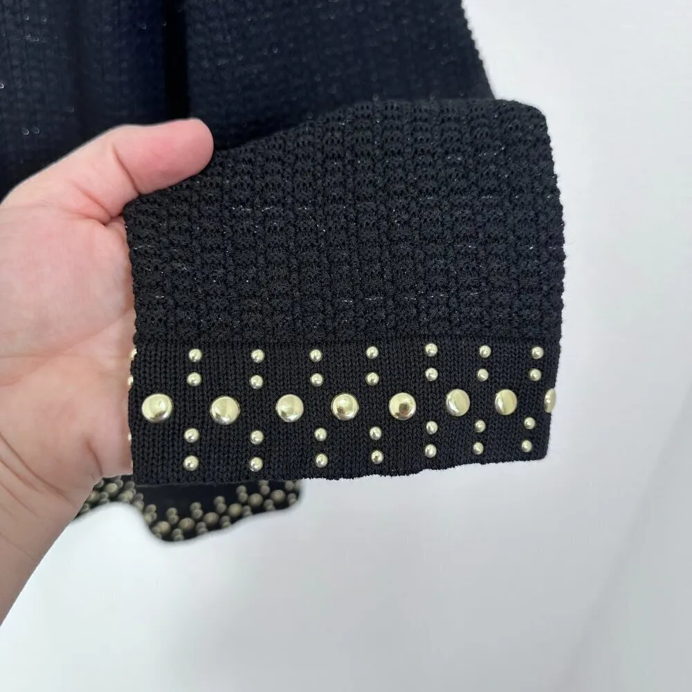 Misook Black and Gold Stud-Trim Knit Jacket Contemporary Longline Old Money Med‎ - Image 4