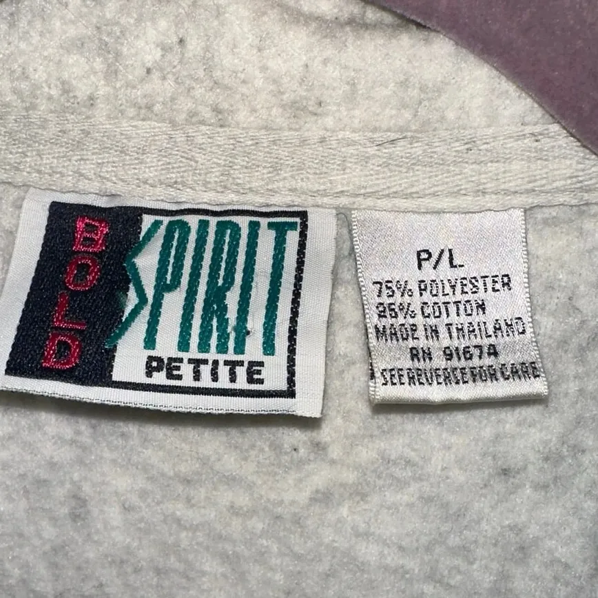 Bold Spirit Petite Leaf Print Fleece Jacket Cardigan Button Front Vintage Gray Size L - Image 4