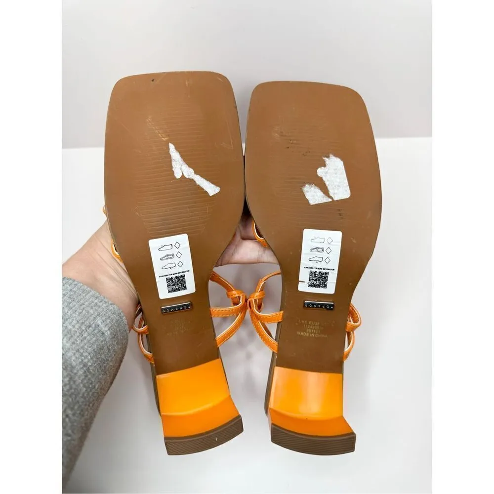 TOPSHOP Sandals Womens Size 7 Orange Nina Strippy Square Open Toe‎ Heels New - Image 10