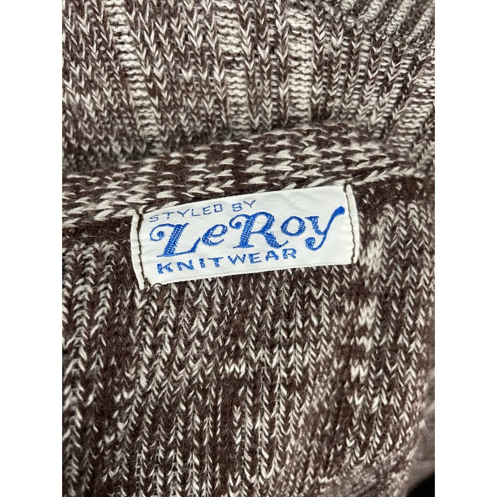 Vtg Leroy Knitwear Brown‎ Neutral Ribbed Cardigan Mock Neck Tank Preppy 70s Set Brown Size M - Image 6