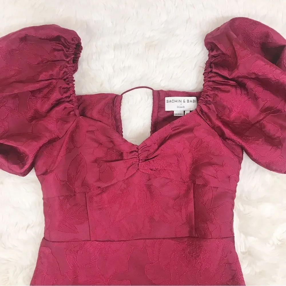 SACHIN & BABI Gabby Red Puff Sleeve Midi Dress Open Tie Back Size Cherry 0 New‎ - Image 4