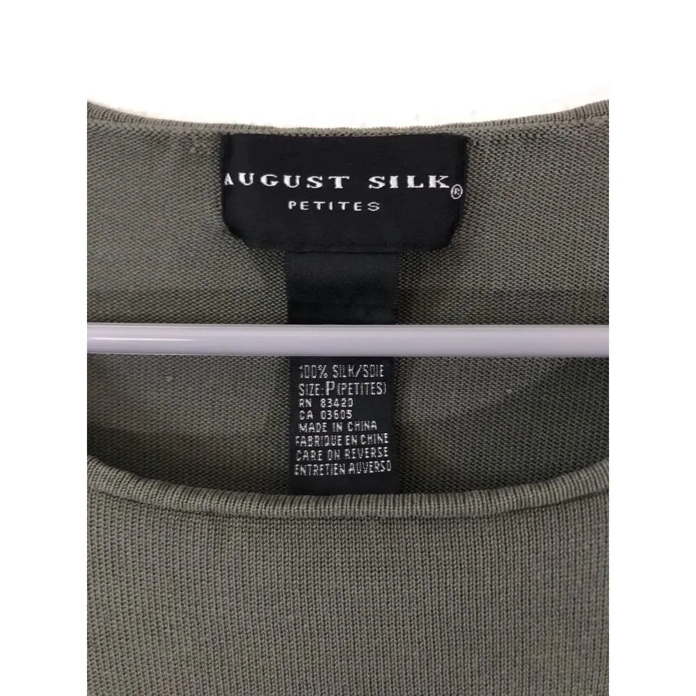 August Silk Petites green short sleeve 100% silk top - Image 6