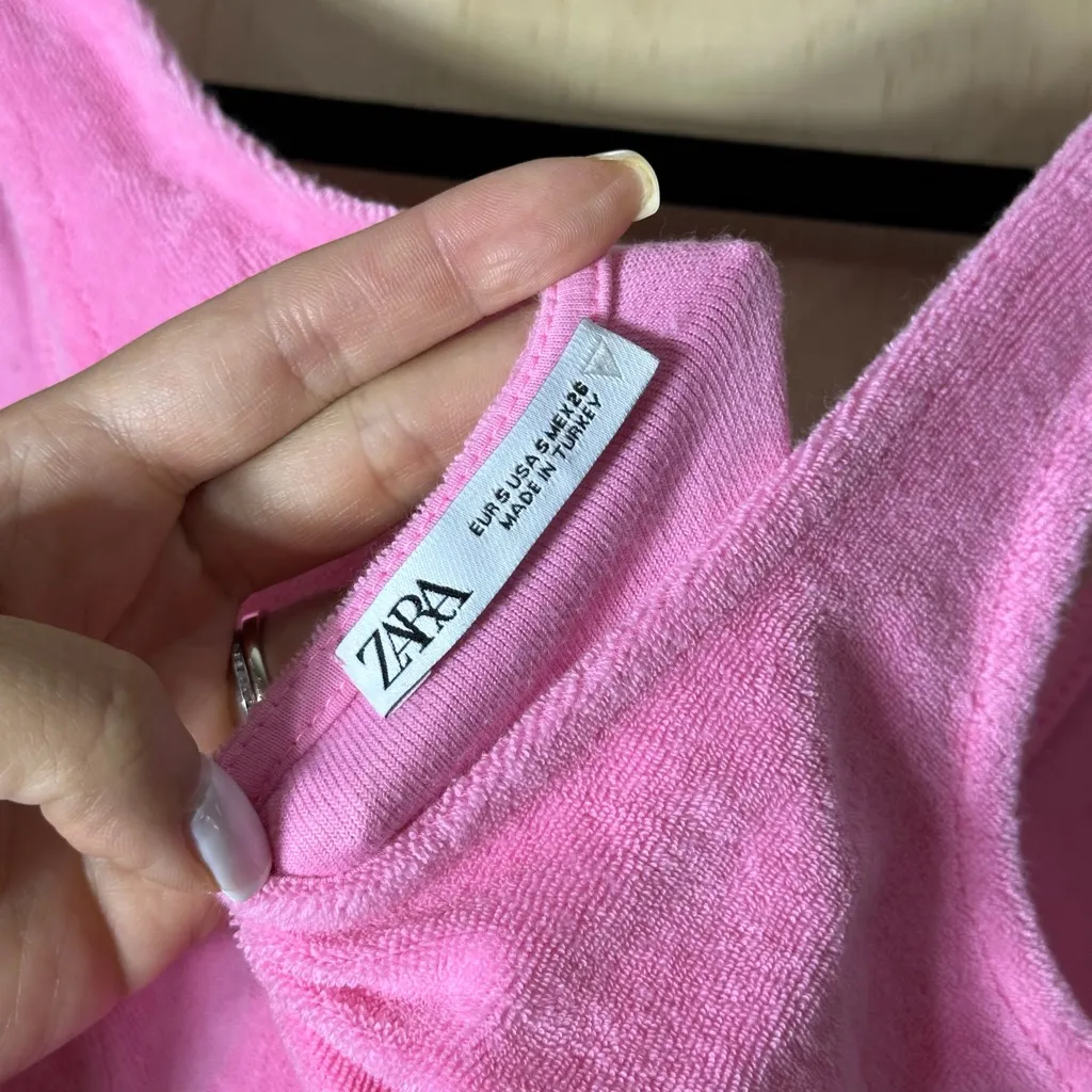 Zara Women’s Pink Terrycloth Dress Size Medium Beach Comfy Mini Coverup - Image 5