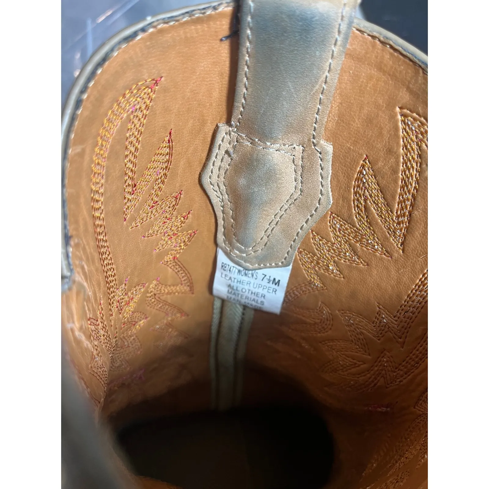 Rodeo Cowgirl Western Boots Tan Suede Pink Stitching Block Heel Women Size 7.5M - Image 8