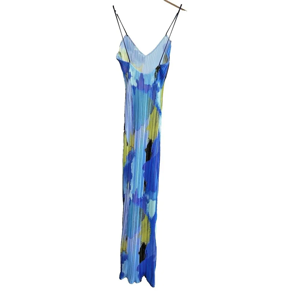 Big brother Rubina's blue abstract plisse dress strappy women maxi dress size 4‎ - Image 8
