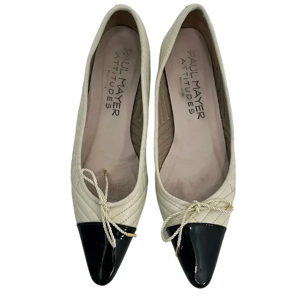 Paul Meyer Attitudes Regal Quilted Cap Toe Slip On Pumps Black Beige Low Heel 9B Size 9 - Image 2