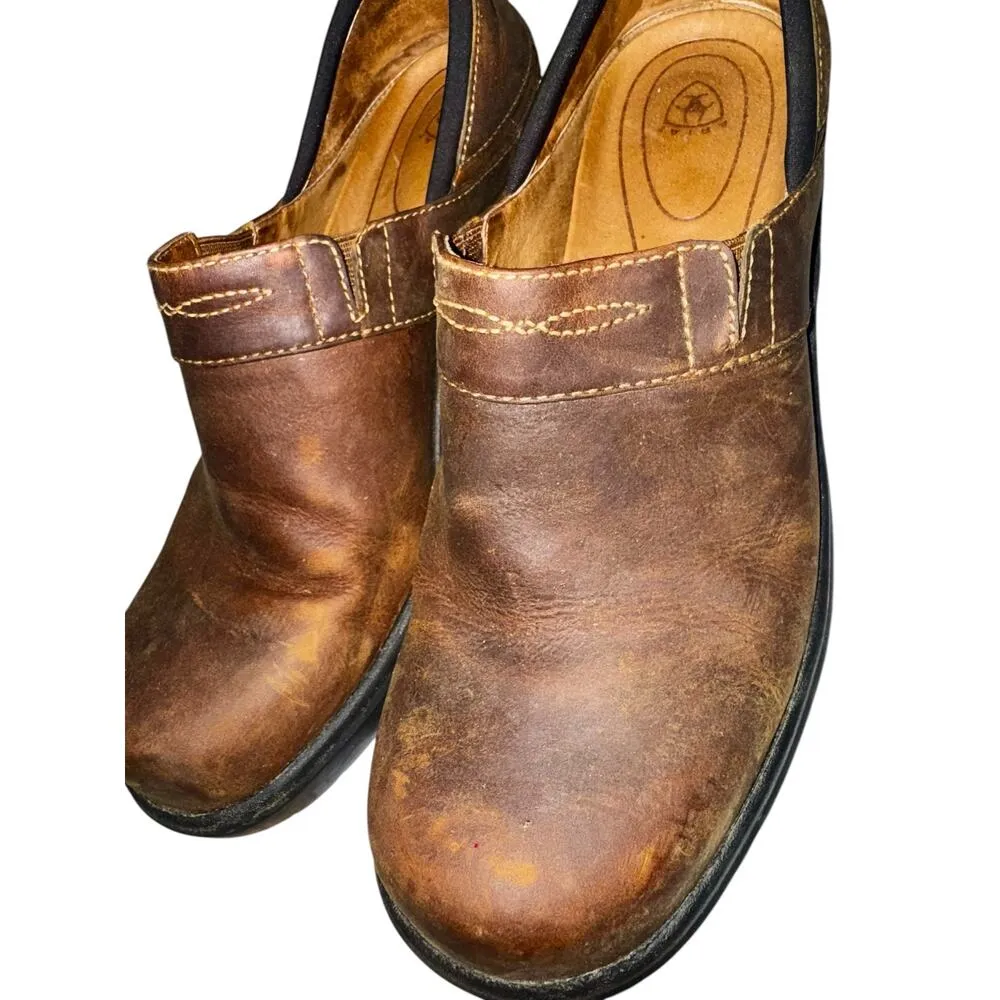 Ariat Santa Cruz Clog Mules Slip On Round Toe Heeled Career Leather Brown 9B - Image 4