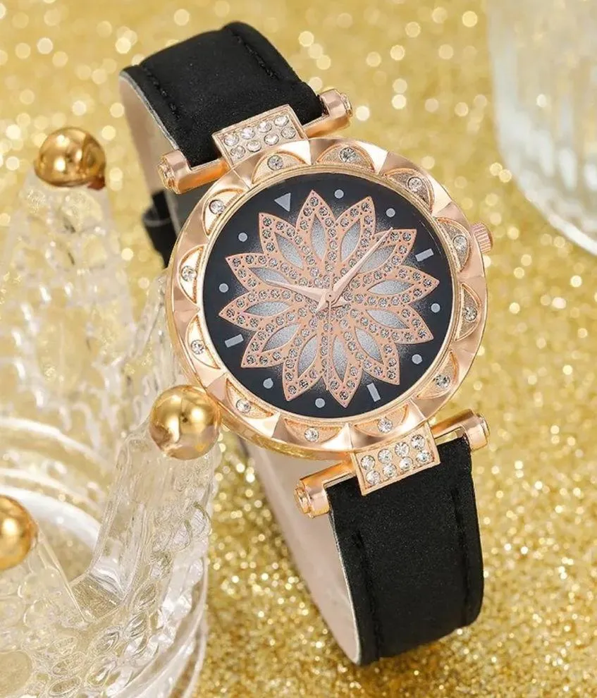2 pc set Women Business Fashion Casual Round Pointer Quartz Watches + Bracelet Black - Image 3