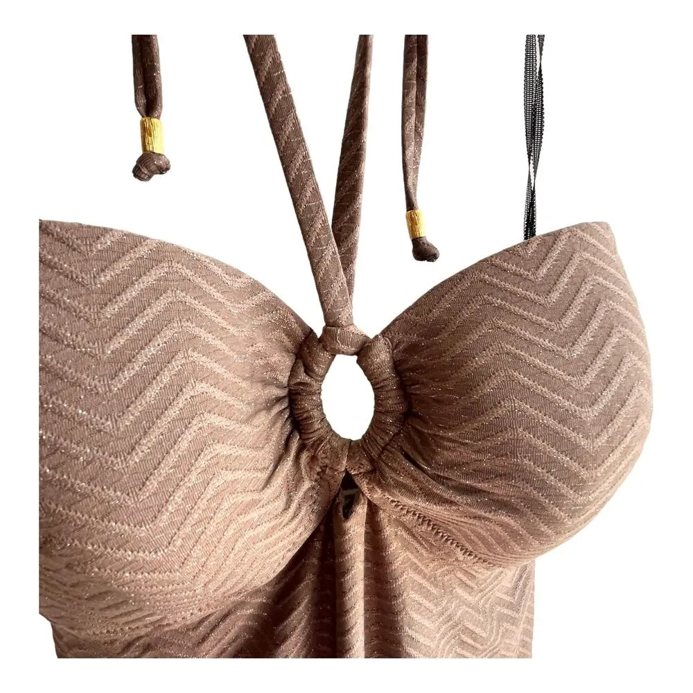 Trina Turk Empire Bandeau One-Piece SWIMSUIT 14 Womens XL Sandstone Taupe Halter - Image 6