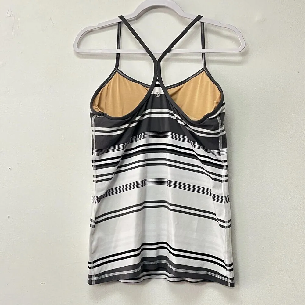 Lululemon Women's Power Y Padded black & white Striped Tank Top Yoga Athleisure - Image 2