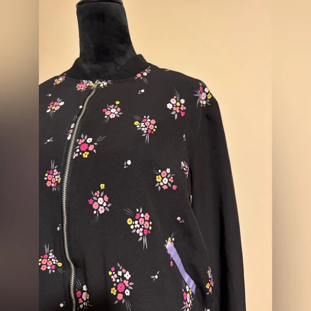EUC Jolie Vie Black and Purple Floral Zip Up Bomber Jacket with pockets size XL - Image 3