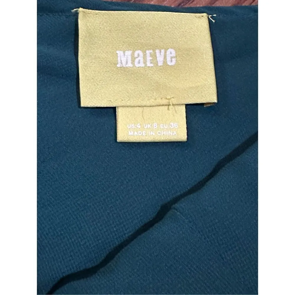 Maeve Anthropologie Holly Silk Chiffon Ruffle One Shoulder Green Blouse sz 4 - Image 7