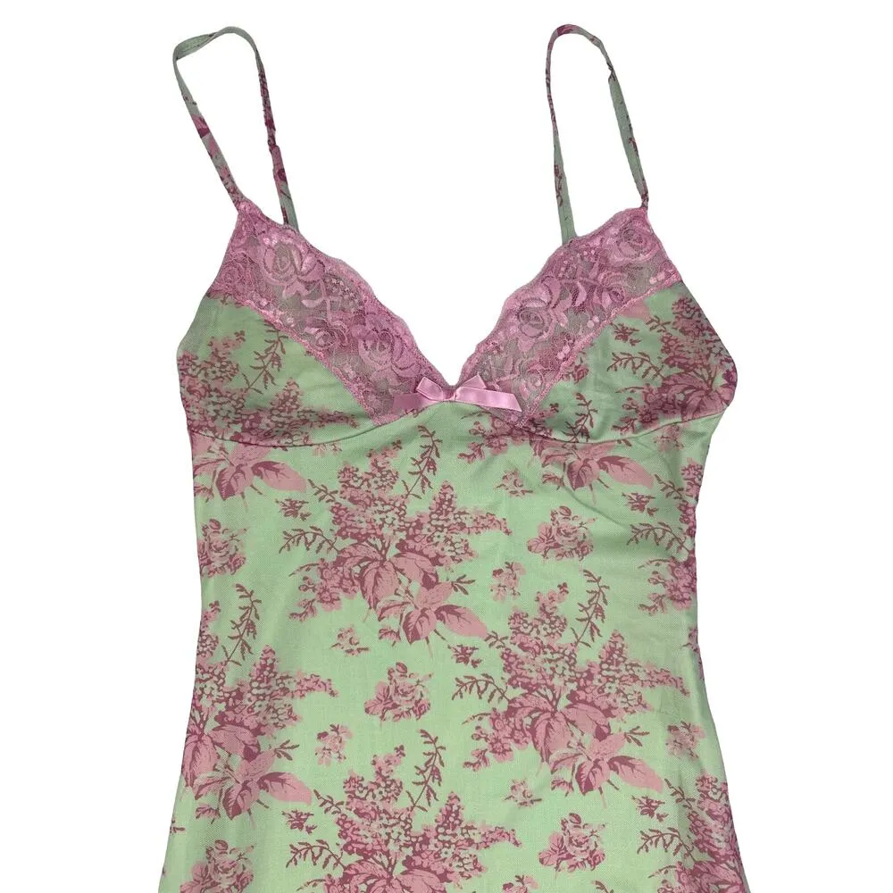 White Fox Boutique - Floral Lace Trim Sleeveless Midi Dress in Green & Pink - Image 2