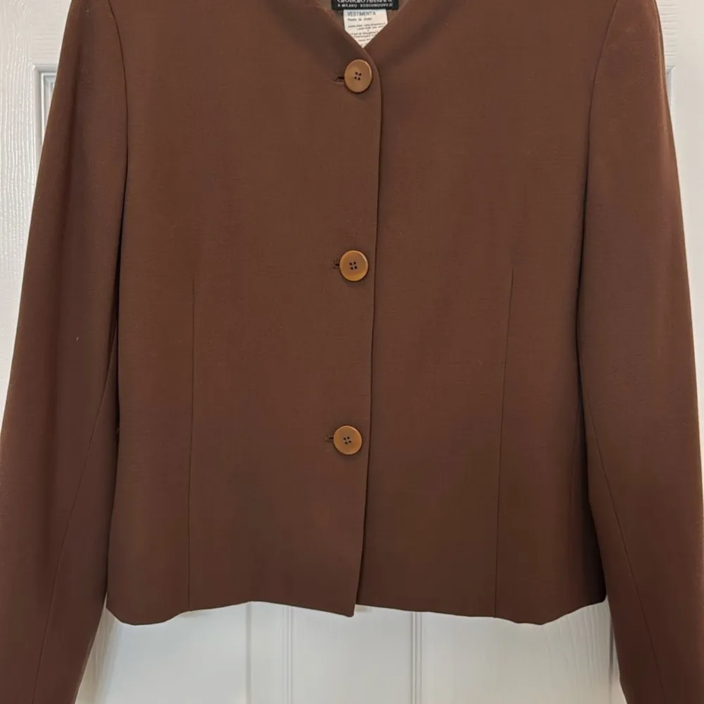 Giorgio Armani Brown Wool Button Front Long Sleeve Jacket Size 40 - Image 4