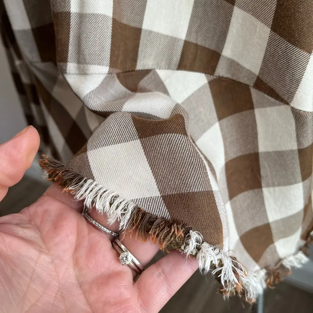 Democracy Long Sleeve Brown & White Plaid Button Down Size 2X - Image 5