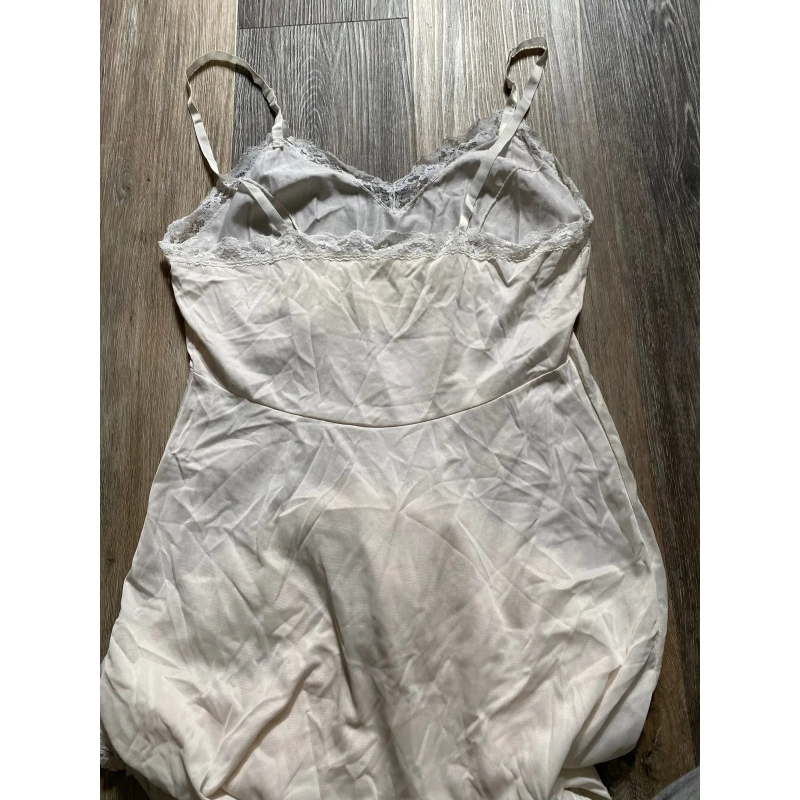 Vintage Silky Lace Sheer Slit Long Slip Dress Medium Boudoir Lingerie Feminine - Image 4