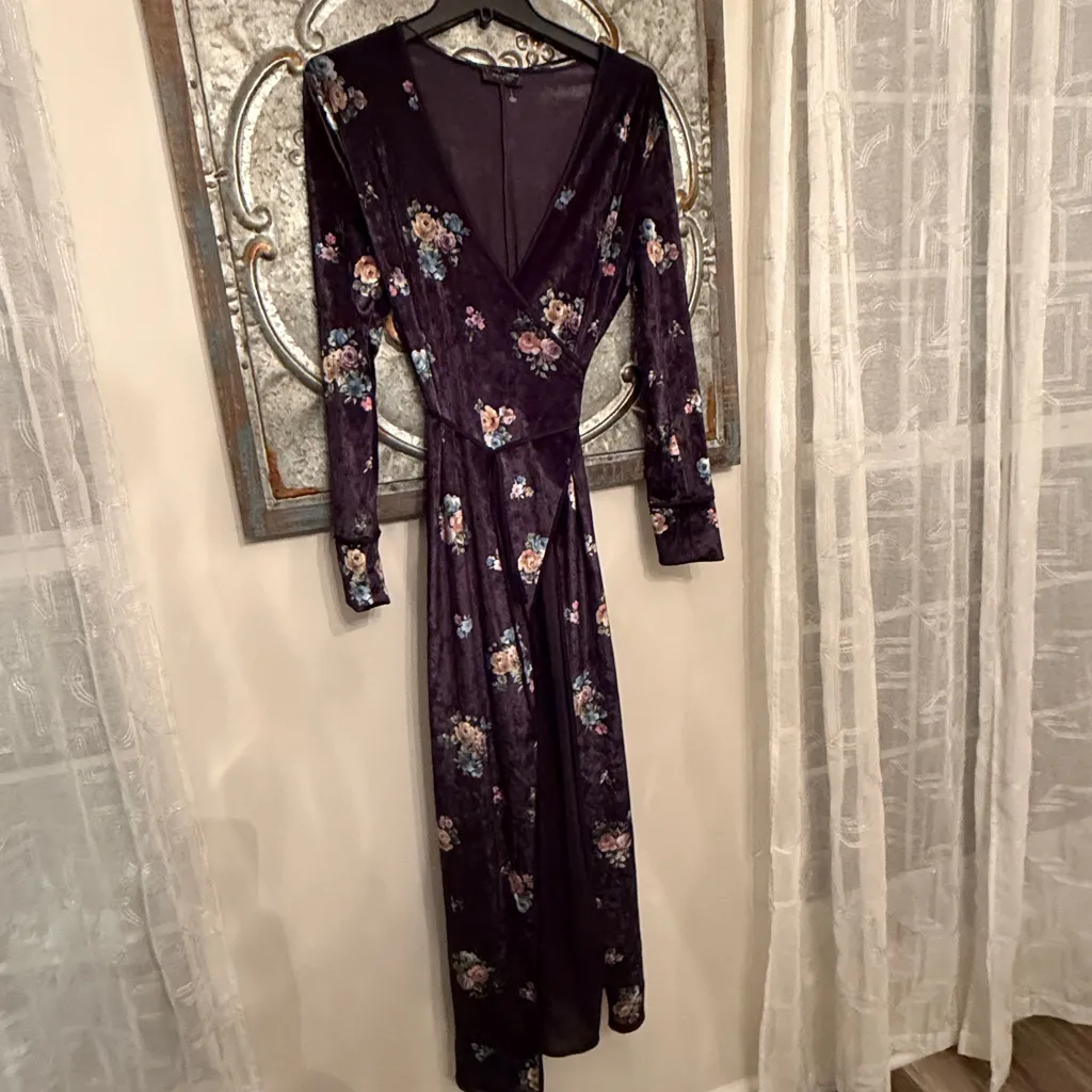 Zara Floral Print Velvet Robe Duster Wrap Tie Maxi Dress size small - Image 14
