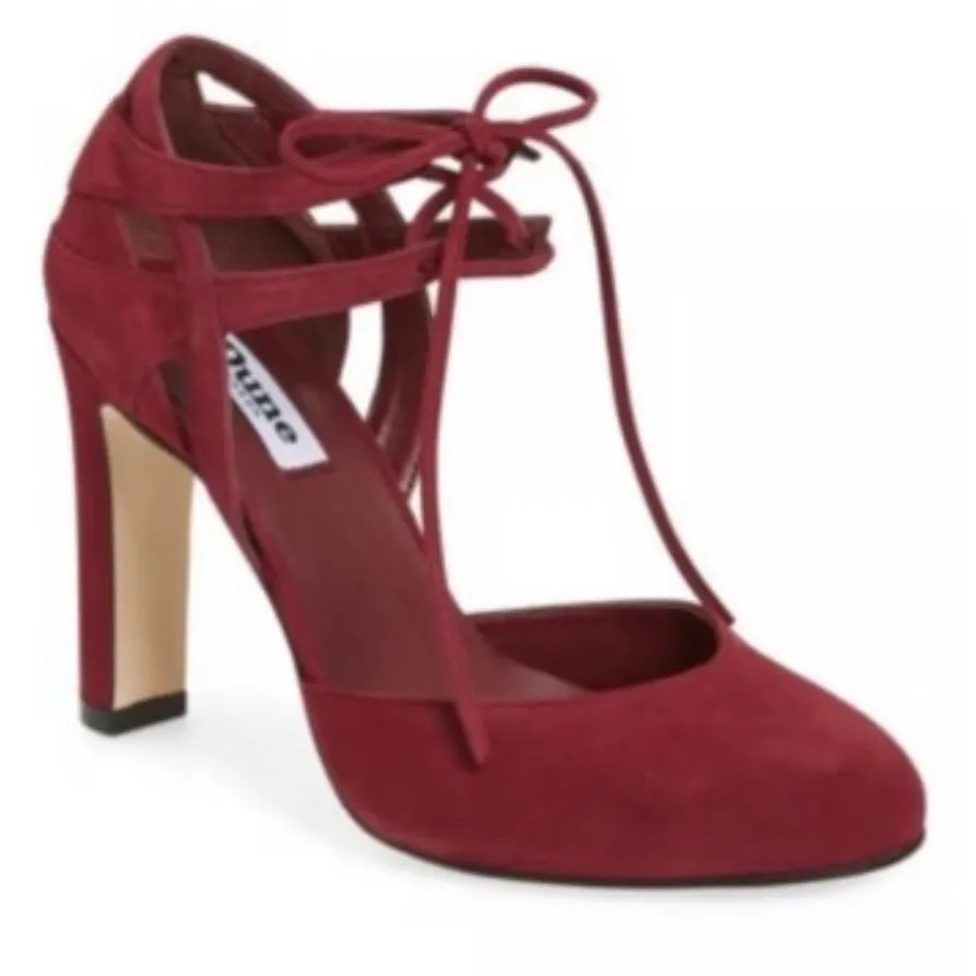 Dune London 267 Cannas d'Orsay Pumps Lace Up Stiletto Heels Burgundy Suede Sz 37 - Image 10