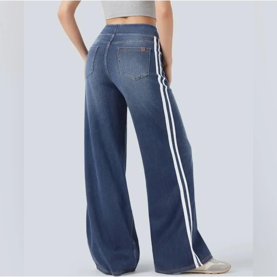 NWOT Halara Flex High Waisted Stripe Wide Leg Jeans Dark Blue Stretchy Denim - S - Image 2