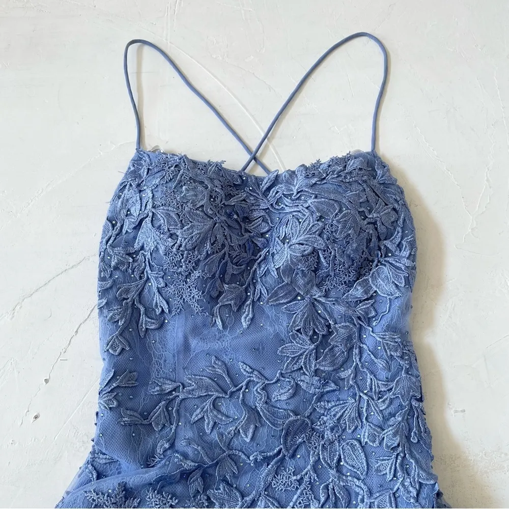 Sherri Hill Blue Lace Evening Gown Mermaid Medium Tail Prom Dress Party Size 6 - Image 6